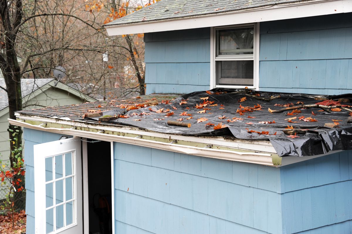 roof water gutter destroyed after storm