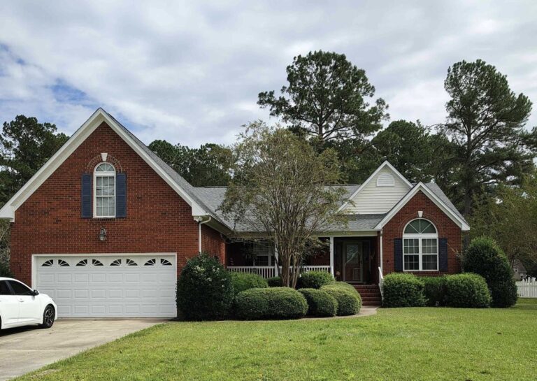A red house with a new roof