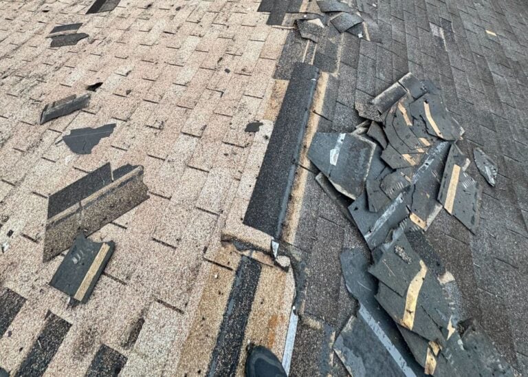 A roof being replaced