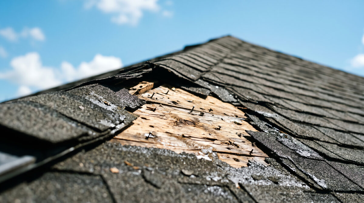 storm damage roof repair section of roof with missing shingles